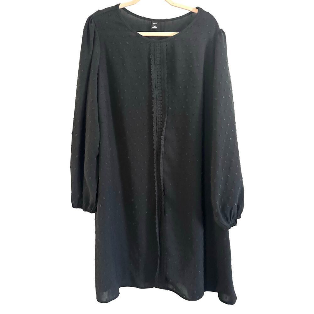 SHEIN Essnce Black Swiss Dot Lantern Sleeve Dress Curve Plus Sz 2XL